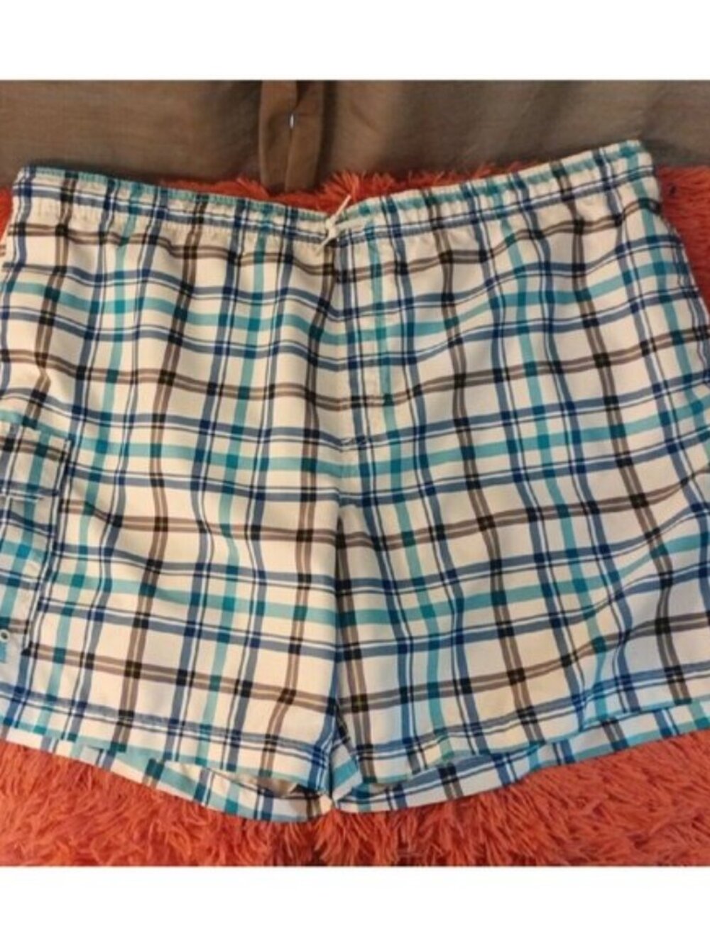 Men's Trader Bay Multicolor Plaid Blue/White Pockets Swim Trunks Size XL
